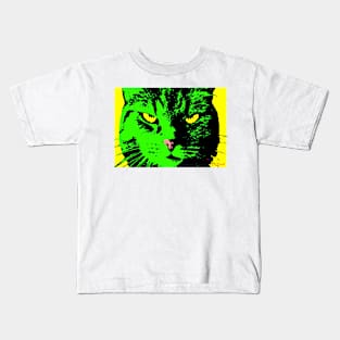 ANGRY CAT POP ART - green yellow black Kids T-Shirt